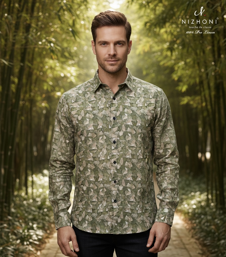 <p>GREEN DESIGN FULL SLEEVE SLIM FIT SHIRT&nbsp;</p>